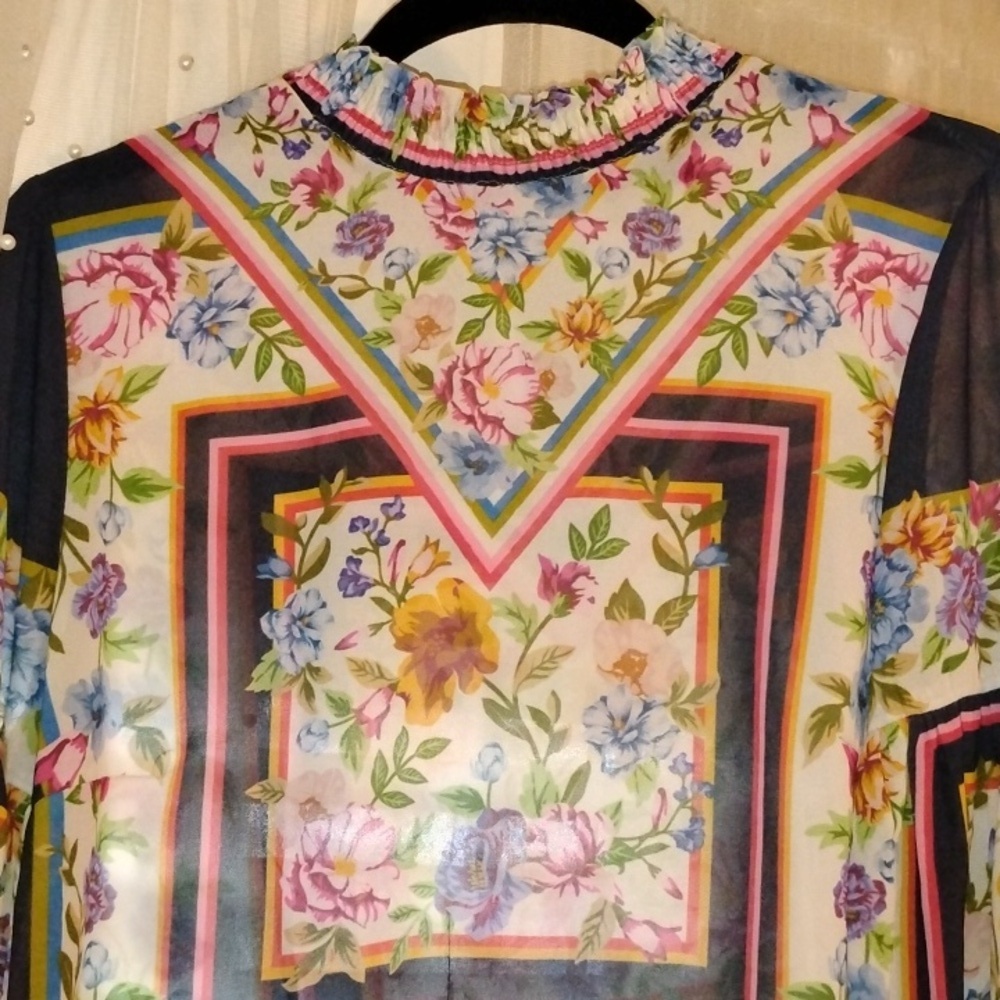 Jealous Tomato Woman's High Neck Floral Print Long Sleeve Blouse, Size: S - Picture 2 of 12